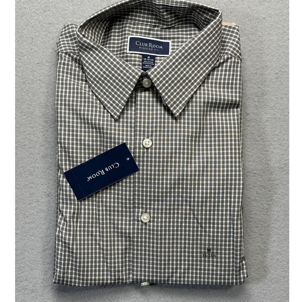 Club Room Men's Regular-Fit Dress Shirt, Charcoal White Medium  $50